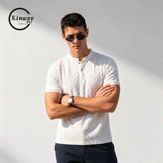 Kinwoo Basic Plain Casual Simple And Comfortable Textured Jacquard Polo Shirt For Men T149