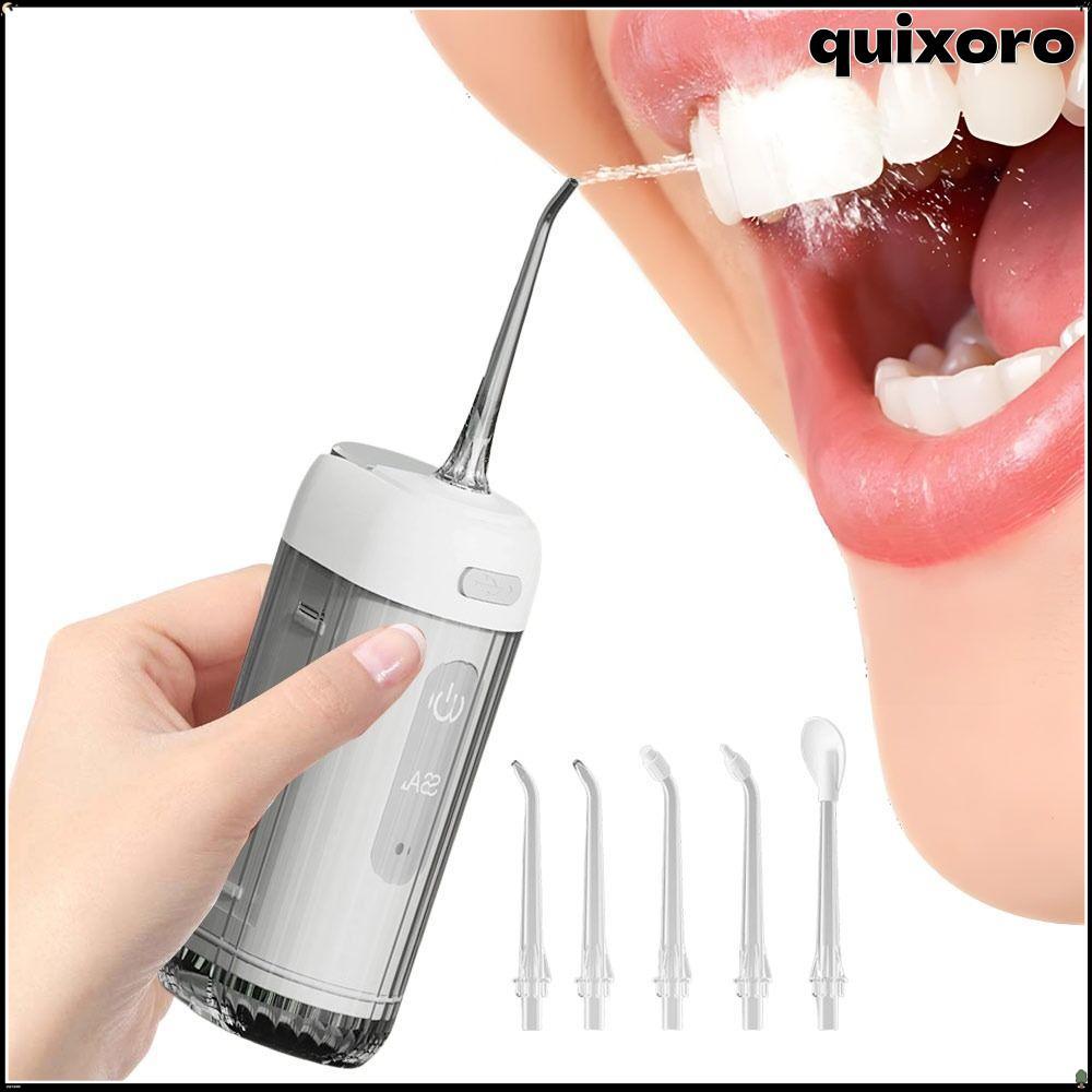 QUIXORO Water Jet Floss, Gum Care 3 โหมด Water Flosser, 200ml 5 Jet Tip USB ชาร์จไฟฟ้าทําความสะอาด