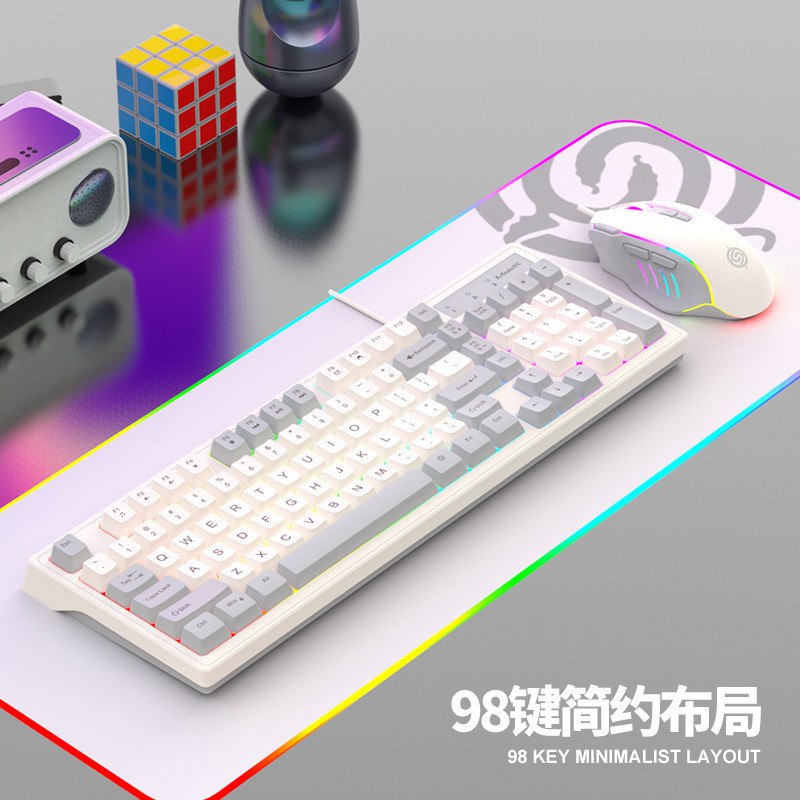 Candy Meow Viper Km800 Mechanical Feel Gaming Keyboard and Mouse Wired Luminous Set 98 Keys Office