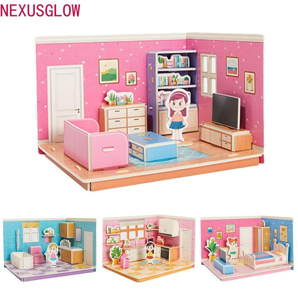 NEXUSGLOW กระดาษแข็งห้อง 3D ของเล่นโมเดลห้องครัว 3D Room ของเล่นปริศนา, ห้องการ์ตูนห้องน้ํา 3D Room 