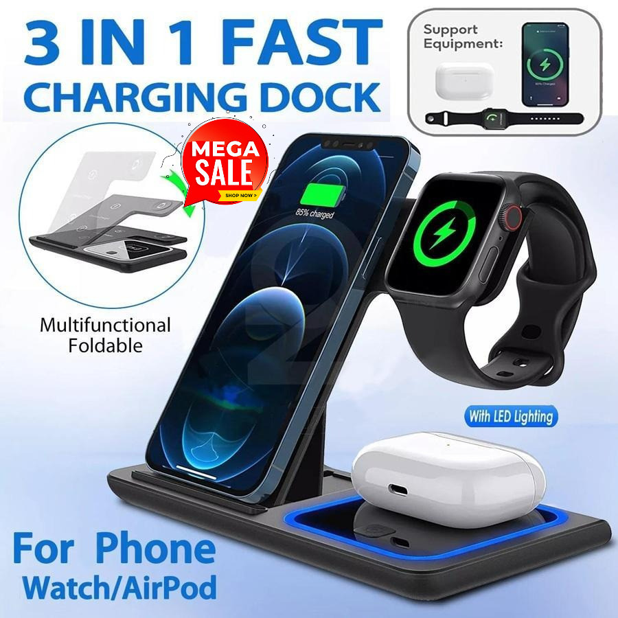 30W แท่นชาร์จไร้สาย 3in1 Wireless Fast Charge รองรับหูฟังและนาฬิกาได้ เครื่องชาร์จไร้สาย เครื่องแท่นชาร์จไร้สายแบบพับได้