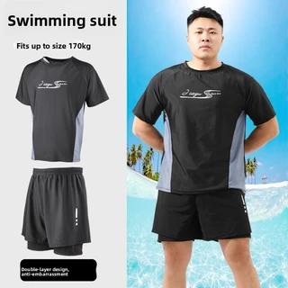 ชุดว่ายน้ำผู้ชาย 2 ชิ้น ไซส์บวกและใหญ่ พร้อมสายรัดเอวยืดหยุ่น เหมาะสำหรับวันพักผ่อนที่ทะเลหรือน้ำพุร้อน