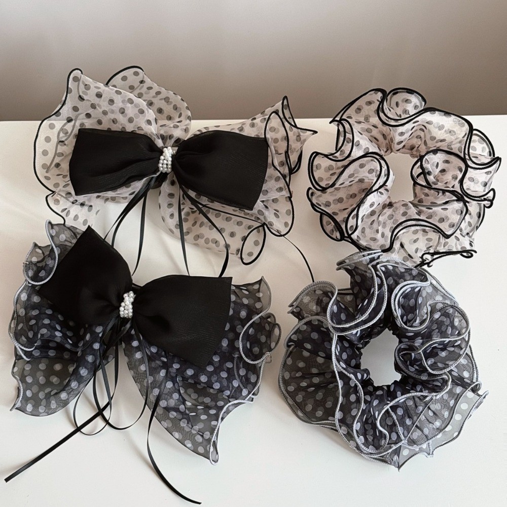 สร้อยผมแบบ Scrunchy ลายจุดใหญ่ สำหรับทรงหางม้า ผมสไตล์เกาหลี ทำจากผ้ากอซคุณภาพเยี่ยม เครื่องประดับผมใหม่ๆ