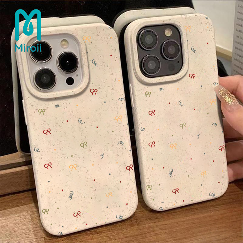 เคสสําหรับ iPhone 16 15 Pro Max 11 12 13 14 6 6P 7Plus 8Plus X XR XS Max เปลือกฟางข้าวสาลีโบว์สี Lin