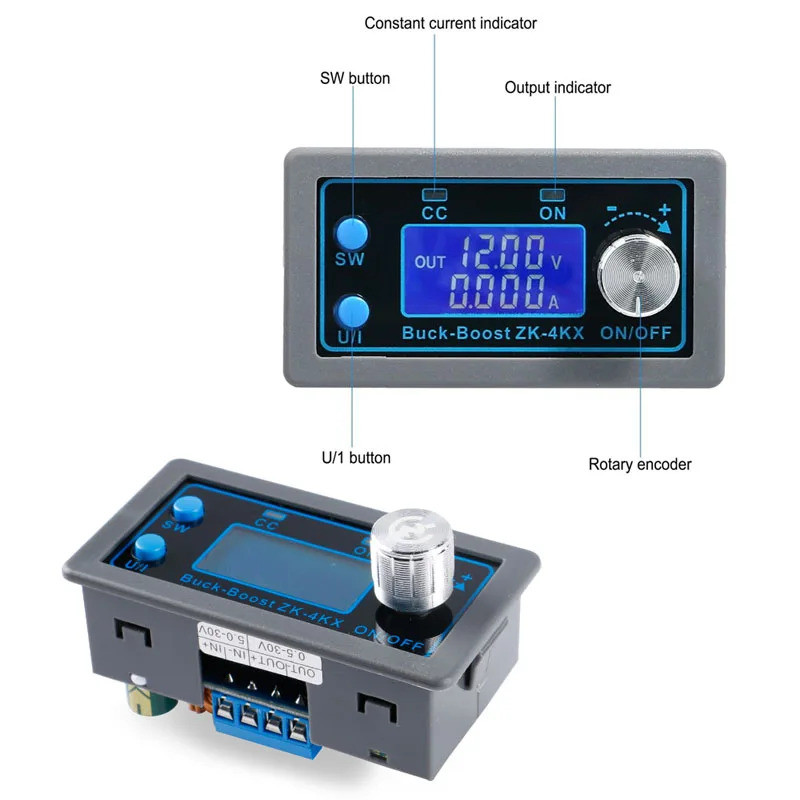 ZK-4KX DC Buck Boost Converter CC CV 0.5-30V 4A 5V 6V 12V 24V โมดูลปรับตัวควบคุมห้องปฏิบัติการแหล่งจ