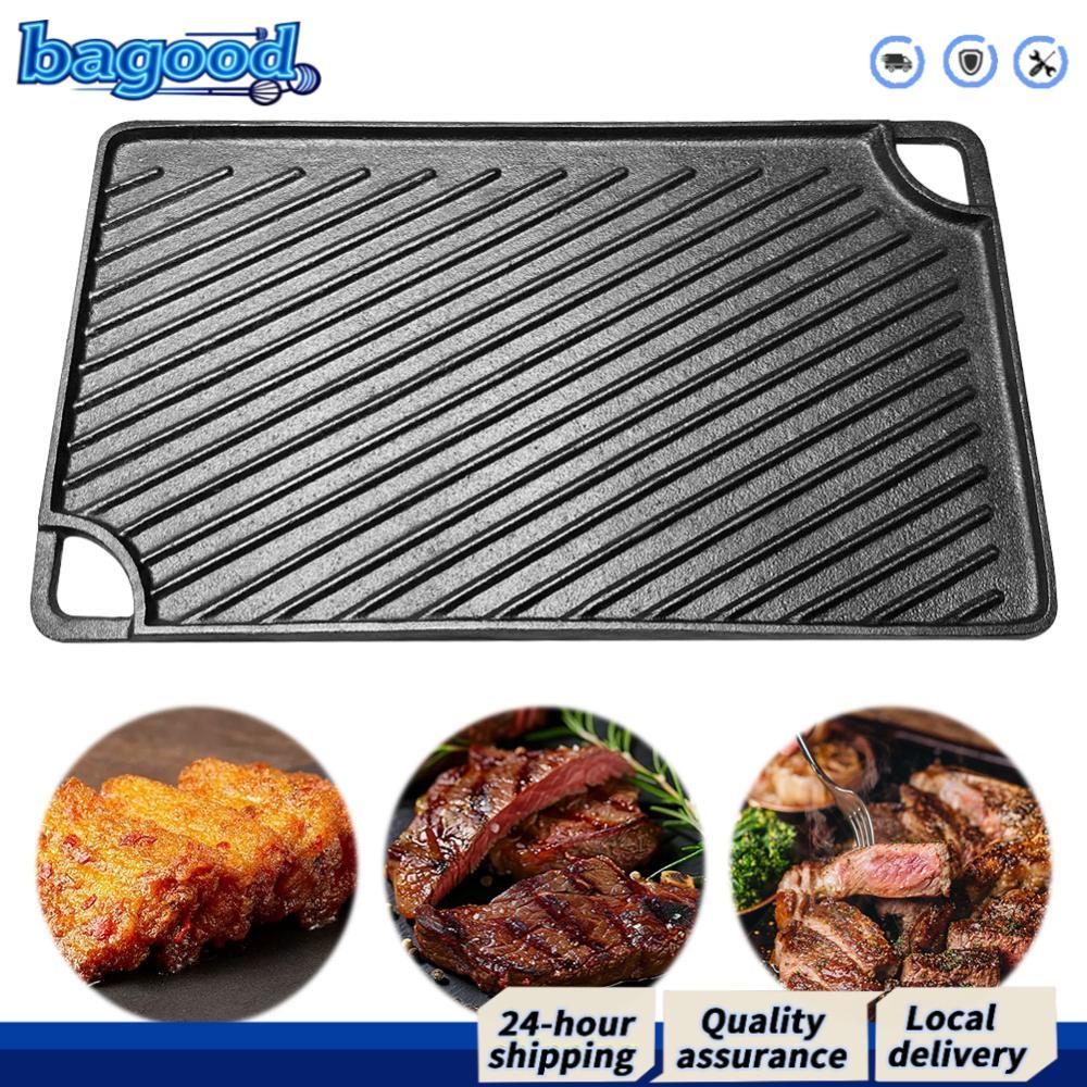 16.5X9.5 นิ้วแผ่นเหล็กสี่เหลี่ยมผืนผ้า Griddle Pan Skillet กระทะแบนสําหรับแก๊สเตาตั้งพื้นเตาอบหรือเป