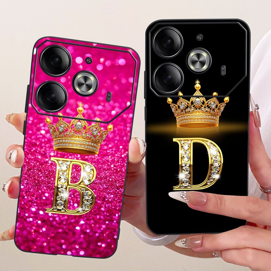 สําหรับ Tecno Pova 6 LI7 ปลอกน่ารักมงกุฎตัวอักษรซิลิโคนอ่อนนุ่มคู่เคสโทรศัพท์สําหรับ Tecno Pova 6 Pr