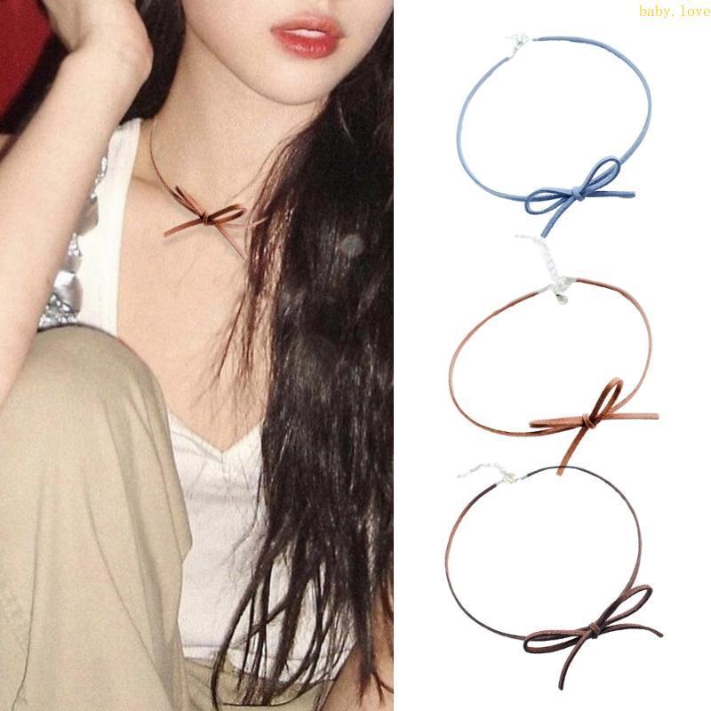 BLove* 2023 Vintage Y2k Accessories Aesthetic Color Bowknot Pendant Necklace for Women