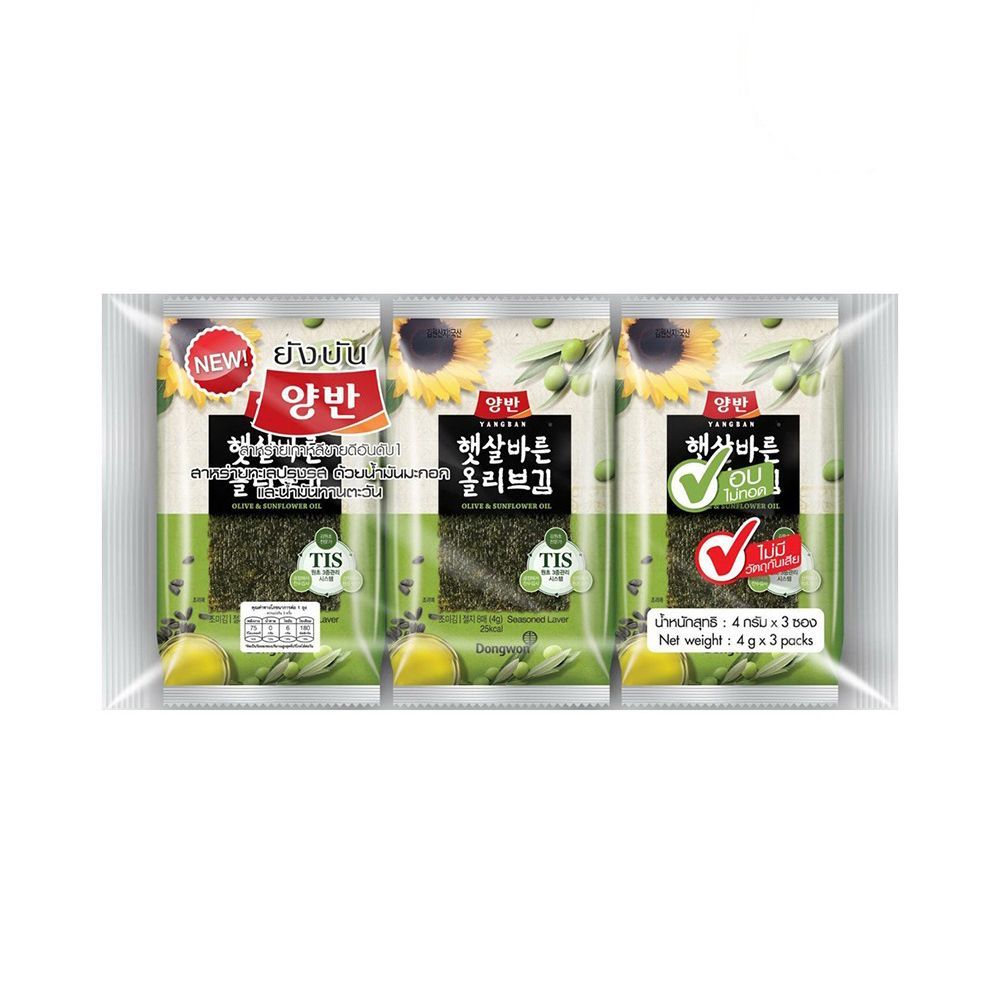 [สินค้าส่งด่วน] ยังบันสาหร่ายปรุงรสน้ำมันมะกอก 12กรัม YANGBAN SEAWEED SEASONED OLIVE OIL 12G