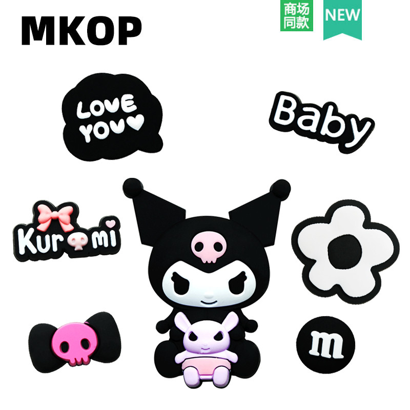 Mkop Hole รองเท้าอุปกรณ์เสริม diy รองเท้าหัวเข็มขัดอุปกรณ์เสริมสีดํา Kuromi รองเท้าดอกไม้ตกแต่งหัวเข