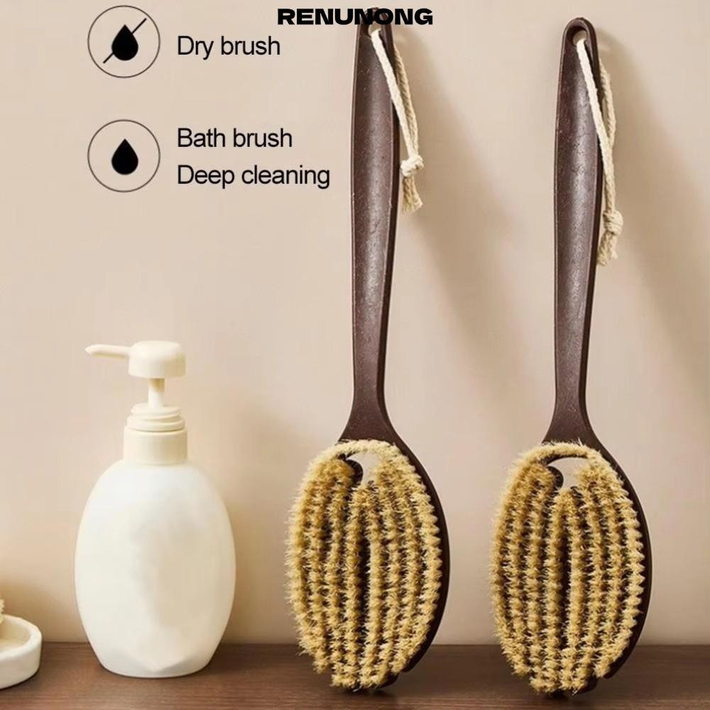 REUNONG แปรงขัดหลัง, ด้ามยาวขนนุ่มแปรงแห้ง, ขนธรรมชาติแปรงแข็ง Body Exfoliator เครื่องมืออาบน้ํา