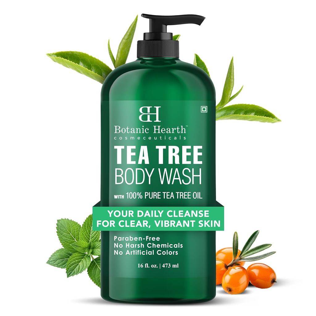 Botanic Hearth Tea Tree Body Wash -16 fl oz- เจลอาบน้ํา All- & Odor-Control สําหรับสิว, Athletes Foo