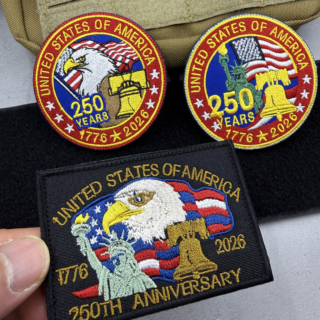 HK.สหรัฐอเมริกา 250th Anniversary Badge รูปปั้น Liberty Eagle เย็บปักถักร้อย 3D Velcro Patch /ป้าย/ป