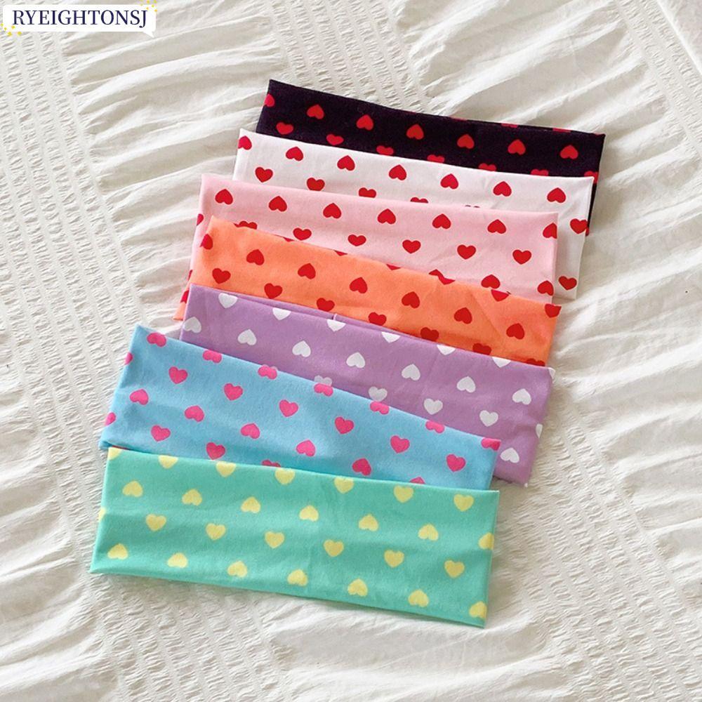 RYEIGHTONSJ ที่คาดผมลายจุด, ที่คาดผมโยคะ Y2K ดูดซับเหงื่อ, Love Print Elastic Sport Hairband เครื่องประดับผม