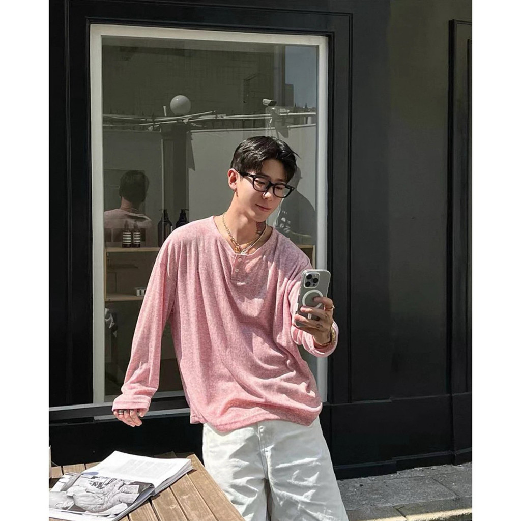 Old Money Style Henry Collar Thin Style Breathable Sunscreen Top เสื้อยืดแขนยาวผู้ชายผู้หญิง
