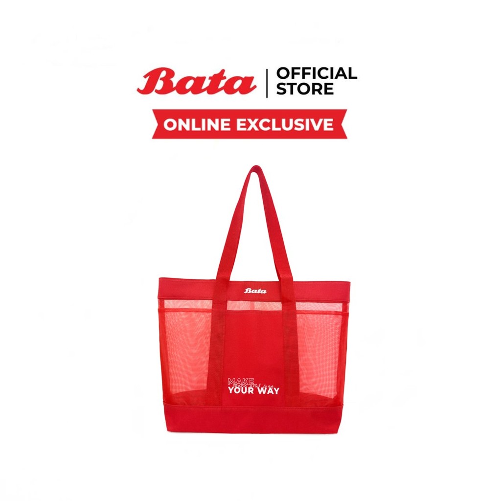 (ของแถมไม่จำหน่าย) Free Bag Gift Bata กระเป๋าถุงผ้า ตาข่าย Bata Exclusive ใส่ของได้เยอะ สีแดง 9925117