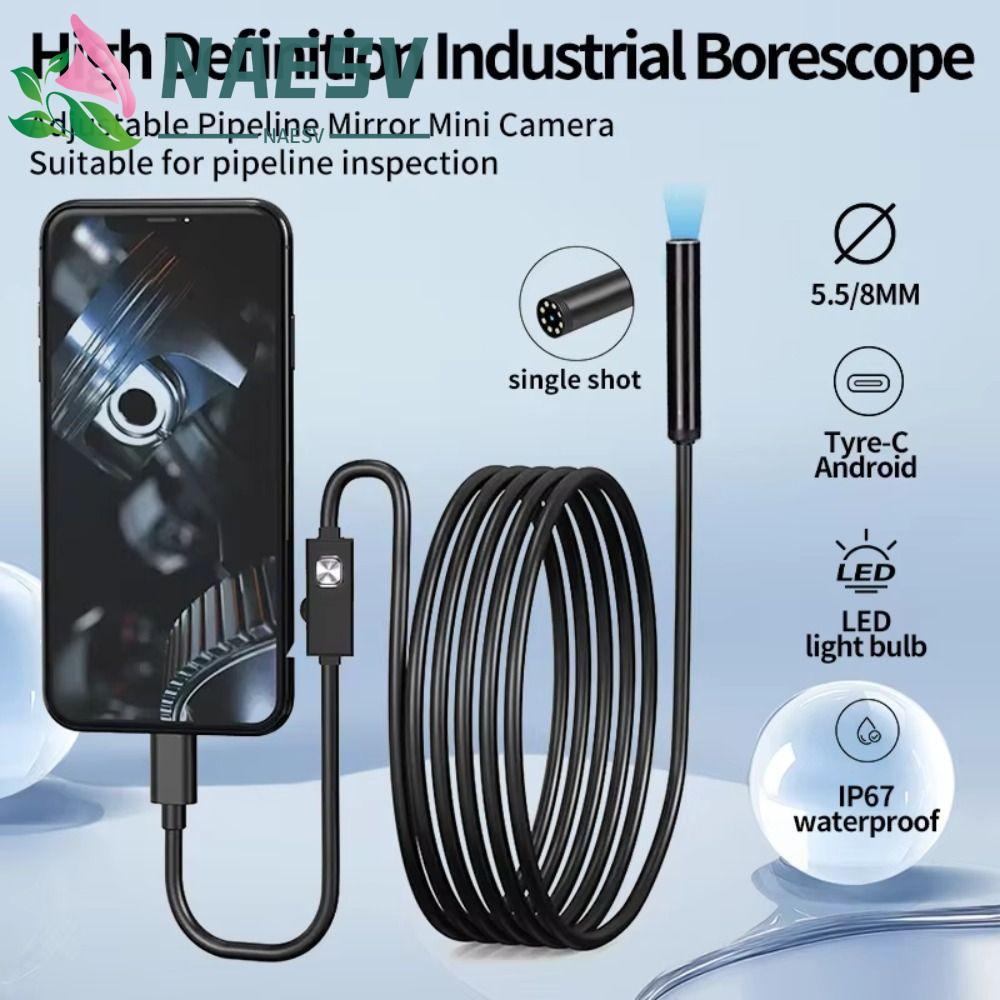 NAESV กล้อง Borescope, IP67 กันน้ํายืดหยุ่นออกแบบ Type-C กล้องส่องกล้อง, เลนส์ 5.5/7 มม.ปรับความสว่างได้ 6 ไฟ LED ตรวจสอบรถยนต์