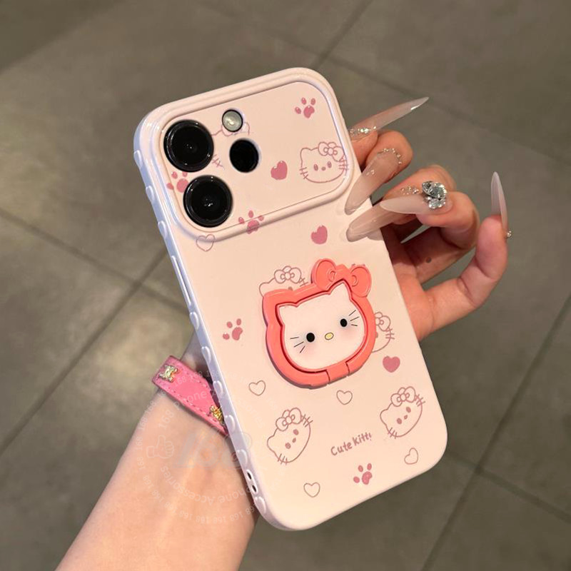 เคส OPPO Reno 15 Pro max เคส OPPO Reno 14 5G 14 Pro Case น่ารักการ์ตูน Kitty Cat เคสกันกระแทกพร้อมที่วางโทรศัพท์ Kitty 3D รูปหัวใจด้านข้าง เคสนุ่มสำหรับผู้หญิง