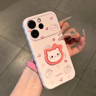 เคส OPPO Reno 15 Pro max เคส OPPO Reno 14 5G 14 Pro Case น่ารักการ์ตูน Kitty Cat เคสกันกระแทกพร้อมที่วางโทรศัพท์ Kitty 3D รูปหัวใจด้านข้าง เคสนุ่มสำหรับผู้หญิง