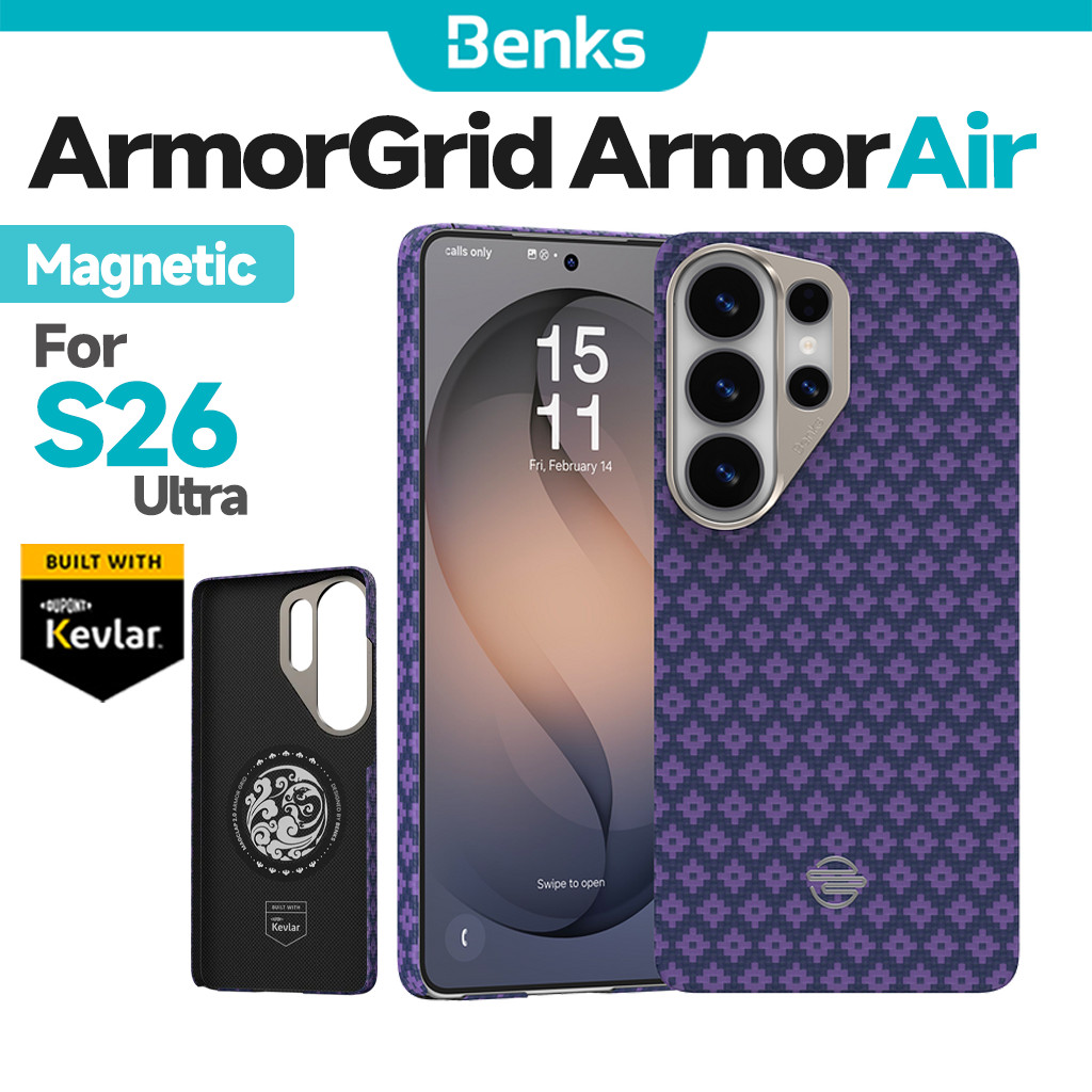 [Benks Official] Benks Purple Magnetic ArmorAir ArmorGridเคสโทรศัพท์สําหรับSamsung S26 Ultraในตัวพร้อมเคฟล่าร์® Aramid Fiber Ultra Slim & Lightweight Minimalist Casing ปกแข็ง
