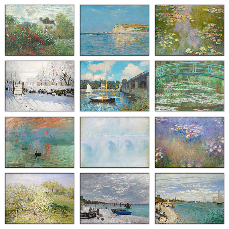 สวนของ Monet Water Lilies Magpie Road Bridge Sunrise โปสเตอร์พิมพ์ Wall Art ภาพผ้าใบภาพวาดห้องนั่งเล่นตกแต่งบ้าน