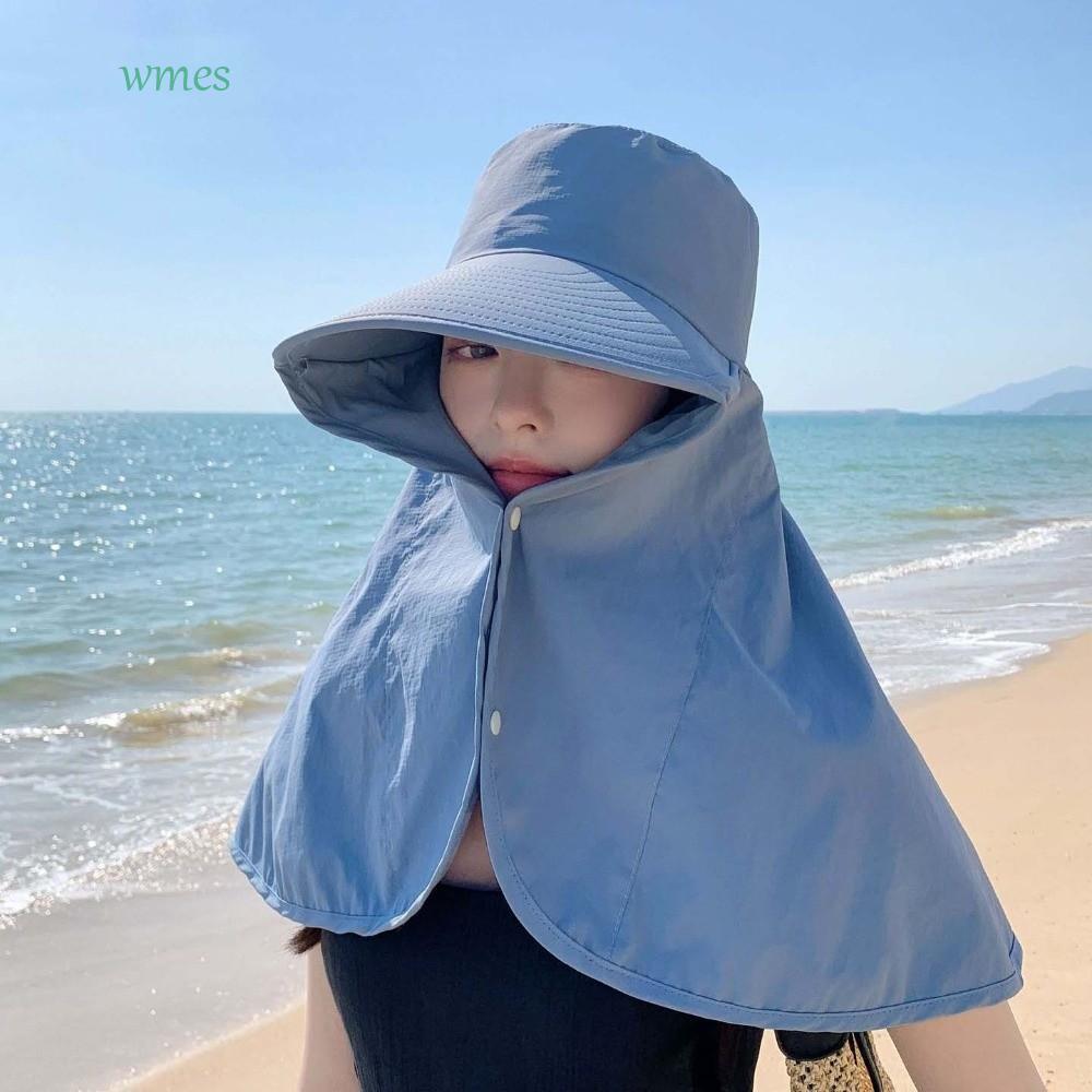 Wms1สําหรับ ผ้าคลุมไหล่หมวกชาวประมง,สีทึบปีกกว้างหมวกปีนเขา,แฟชั่นปรับป้องกันคอยืดหยุ่นเดินป่าถังหมว