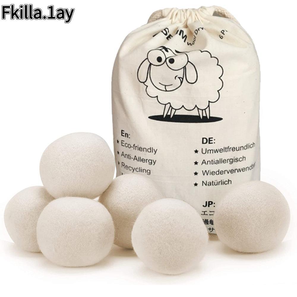 IFKILLA1 ลูกซักผ้าบ้าน 6 ชิ้น, Reusable Accelerated Wool Dryer Ball, Soft 6-8 ซม. Static-Reduction D