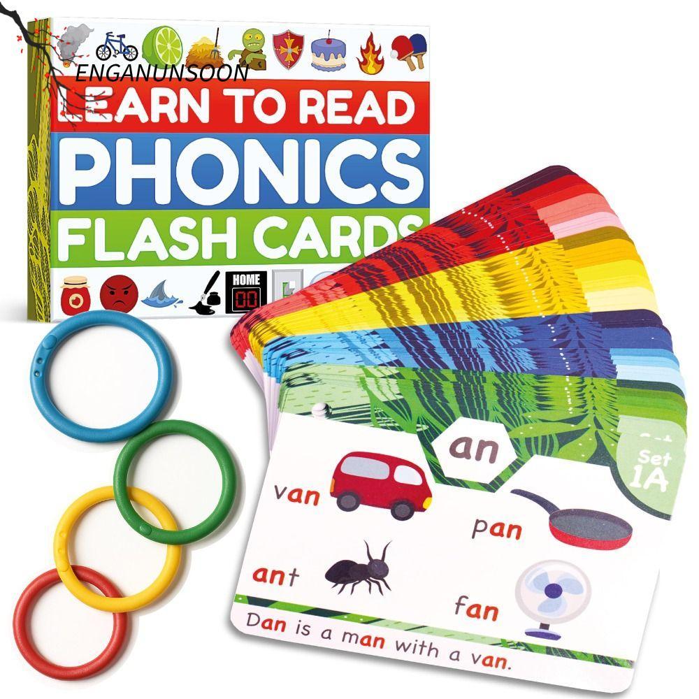 ENGANUNSOON แฟลชการ์ด Phonics แผ่นเสียงอ่านต้น การ์ดเพื่อการศึกษาเด็ก ทักษะการรู้หนังสือ ของเล่น