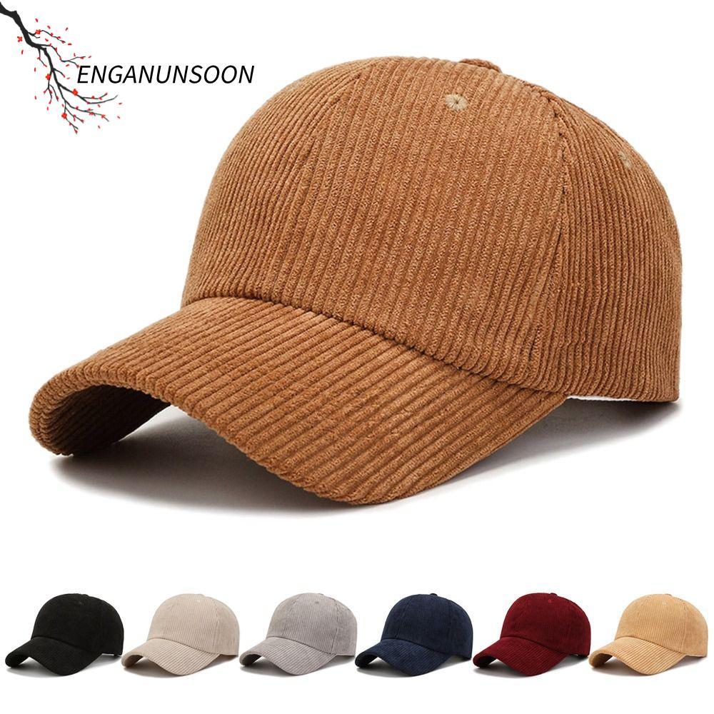 ENGANUNSOON หมวกเบสบอลผ้าลูกฟูก, หมวกกันแดดผ้าลูกฟูกแบบปรับได้, หมวกกันแดดลําลองผู้หญิง