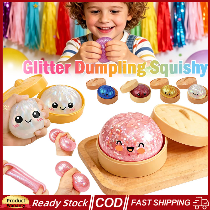 🚀ส่งจากไทย🚀1/4 ชิ้น Glitter Dumpling Squishy ของเล่น Sensory Fidget จําลองอาหารของเล่นช้า Rising Soft Squeeze Ball พร้อมการแสดงออกน่ารัก