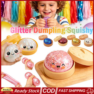 🚀ส่งจากไทย🚀1/4 ชิ้น Glitter Dumpling Squishy ของเล่น Sensory Fidget จําลองอาหารของเล่นช้า Rising Soft Squeeze Ball พร้อมการแสดงออกน่ารัก