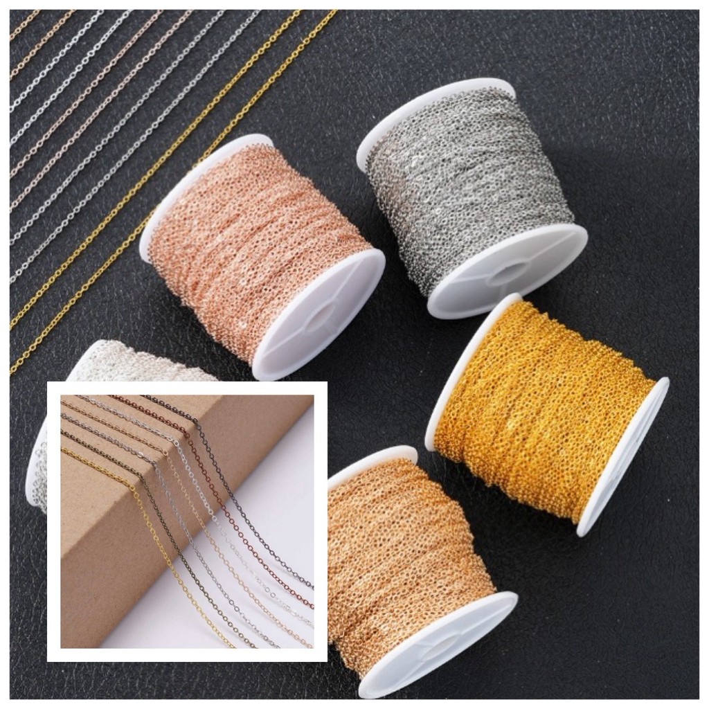 สร้อย โซ่ สแตนเลส DIY สำหรับทำ เครื่องประดับ ขนาด 1.5 มม. ยาว 5 เมตร สร้อยคอ ข้อมือ เกรดพรีเมี่ยม