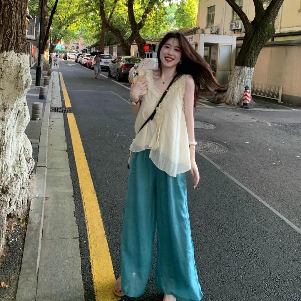 👚Anna_fashion👚เสื้อแขนกุดคอวีทรงน่ารัก ตกแต่งด้วยระบาย เสื้อกล้ามแขนกุดสำหรับฤดูร้อน ผ้าเนื้อเบา 99412 รูปที่ 6