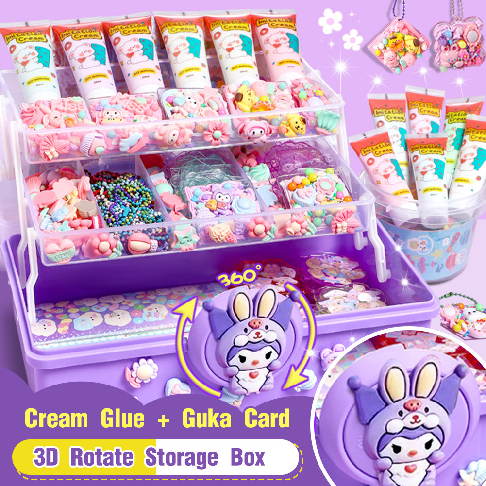 GUKA ชุด DIY ชิ้น ทำพวงกุญแจ สติ๊กเกอร์ กาวครีม วิปครีมปลอม ของเล่นเด็กผู้หญิง