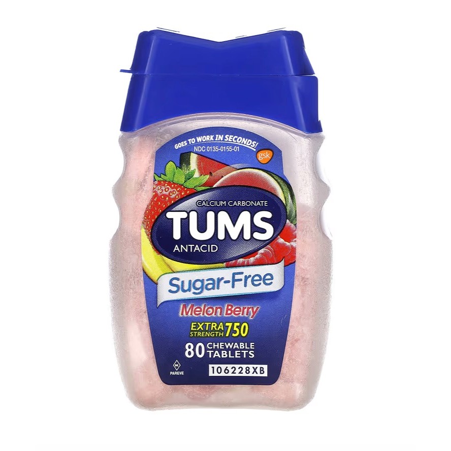 [ สำหรับกรดไหลย้อน ] Tums, Antacid, Melon Berry, 750 mg x 80 เม็ดเคี้ยว (Chewable Tablets)
