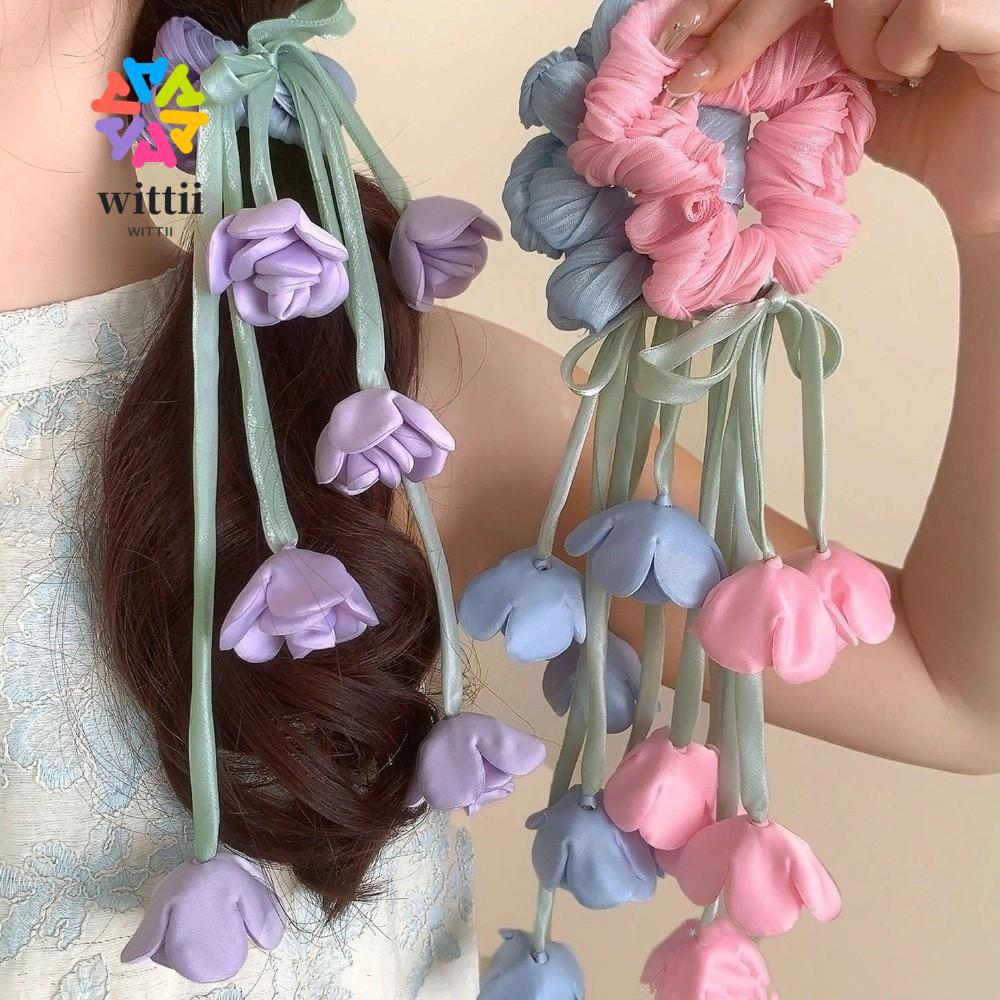 WITTII Scrunchie ลายดอกทิวลิป ออกแบบอย่างละเอียดจาก Le Muguet เครื่องประดับผมสำหรับผู้หญิง
