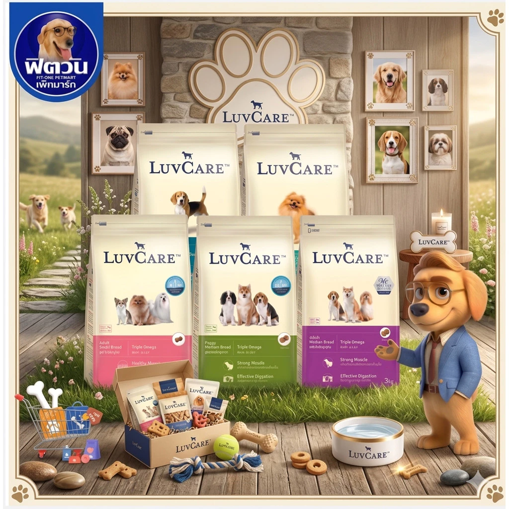 เลิฟแคร์ LuvCare สูตร OMEGA สำหรับสุนัขพันธุ์เล็กและพันธุ์กลาง (ลูกสุนัขและสุนัขโต) ขนาด 9 กก.{อาหารสุนัขเม็ด}