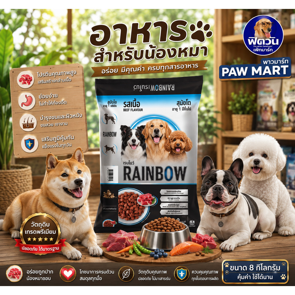 Rainbow Dog อาหารสุนัข รสเนื้อ ขนาด 8 กิโลกรัม