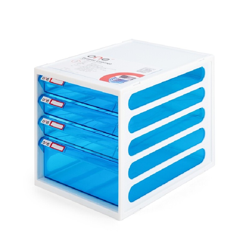 ONE ตู้เอกสาร 4 ชั้น โครงสีขาว ลิ้นชักสีฟ้าใส