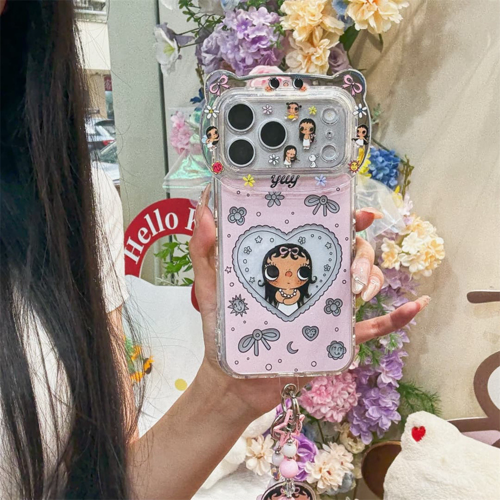 กรอบเลนส์สาวรักกลวงน่ารักเหมาะสําหรับ iphone16/17promax/iPhone15pro เคสโทรศัพท์ผู้หญิง 14 ป้องกันการตก 13 รวมทุกอย่างเคสฝาครอบป้องกัน