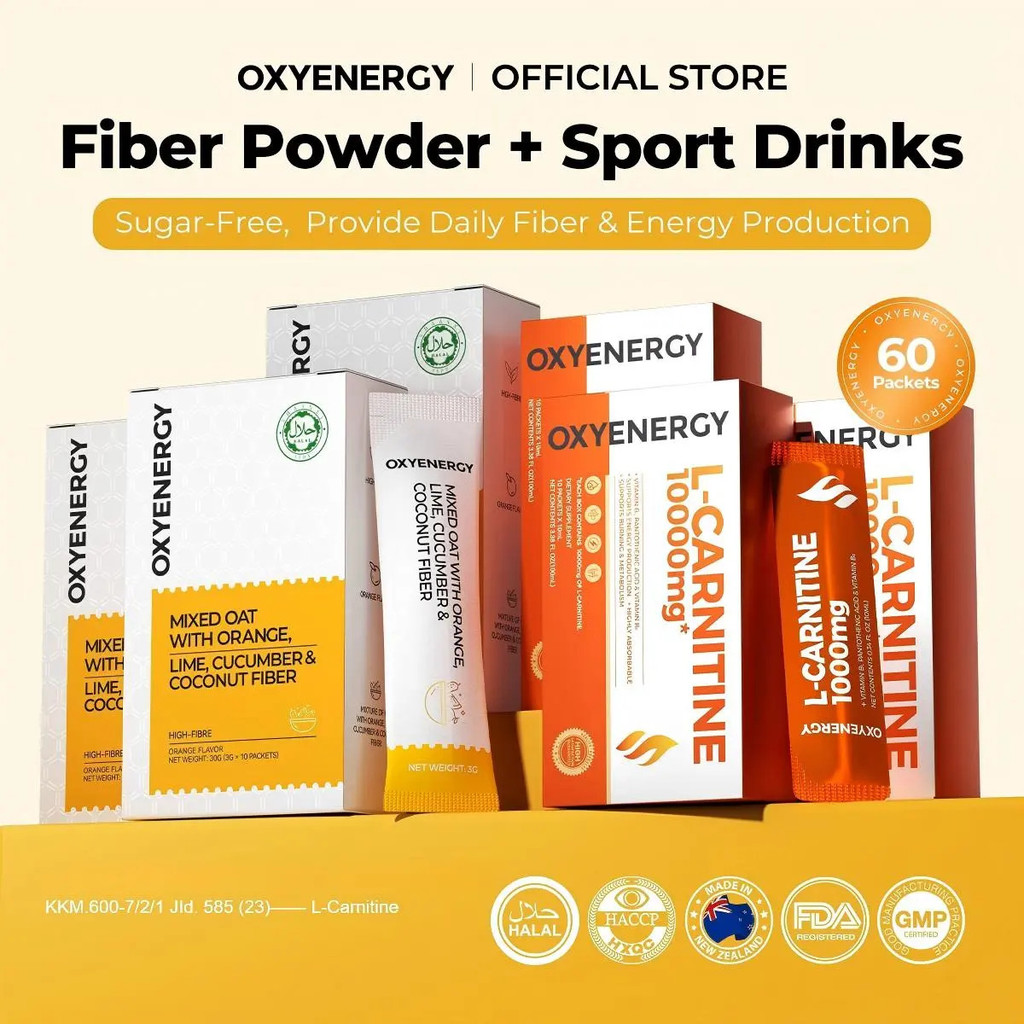 OXYENERGY, Orange Fit (10's) +L-Carnitine (10's) Combo, Natural Fiber, No Sugar Added, Provide 1500m