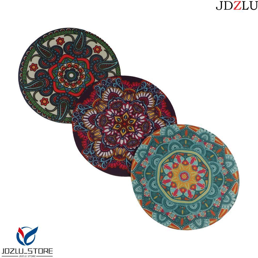 JDZLU 3PCS Placemat,รอบกันน้ําMala Coaster,ตารางPadถ้วยPadที่มีสีสันยางถ้วยห้องครัว