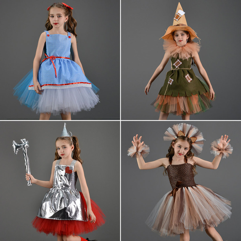 2-12Y เด็กวัยหัดเดินเด็กสาว Wizard of Oz เครื่องแต่งกาย Dorothy หุ่นไล่กา Tin Man Lion คอสเพลย์ Tutu ชุดชุด /n83