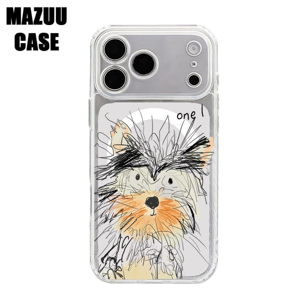 เคสไอโฟน TPU แม่เหล็กใส ปกป้องเลนส์เต็ม ลายสุนัขยอร์คชาย์สไตล์มินิมอล iPhone 17 16 15 14 13 12 11 Pr