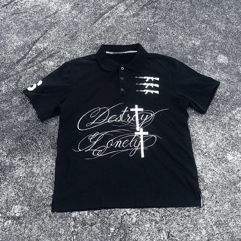 เสื้อโปโลสไตล์กอธิคสตรีทแวร์ Y2K ฮิปฮอป พังก์ กรันจ์ แฟชั่นสตรีทฤดูร้อน ลายพิมพ์ไขว้ สำหรับทั้งชายและหญิง