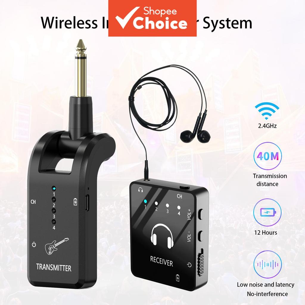 ไร้สาย 2.4GHz IEM เครื่องส่งสัญญาณ & Lavalier Receiver Plug & Play สําหรับ Musicians & Live 4/4 ไวโอลิน Bow Shark Capo Ukulele Tuner