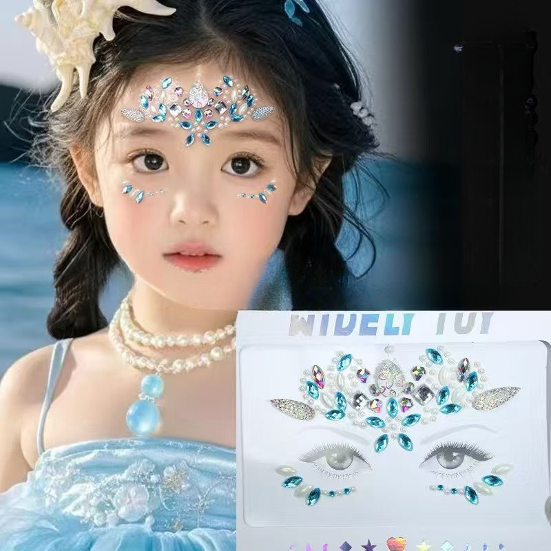 รูปแบบใหม่ทาสีใบ พลอยเทียม สติกเกอร์อัญมณีสติกเกอร์หน้าผากสติกเกอร์ใบหน้าปาร์ตี้สวมหน้ากากยุโรปและอเมริกา