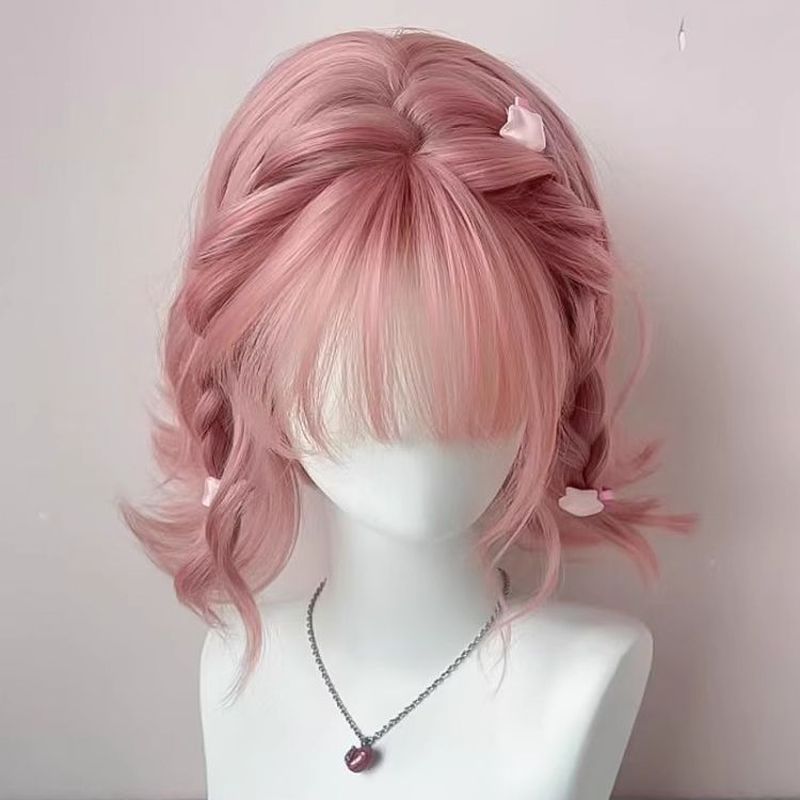 สีชมพู Xuchang วิกผมผมสั้นลดอายุ Lolita สาวผมหยิกขนสัตว์ธรรมชาติหมวกเลียนแบบขี้เล่น