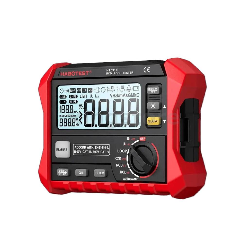HABOTEST HT5910 เครื่องทดสอบสวิตช์รั่ว LCD Digital Resistance Meter RCD Loop Tester 1000 ข้อมูล 440V
