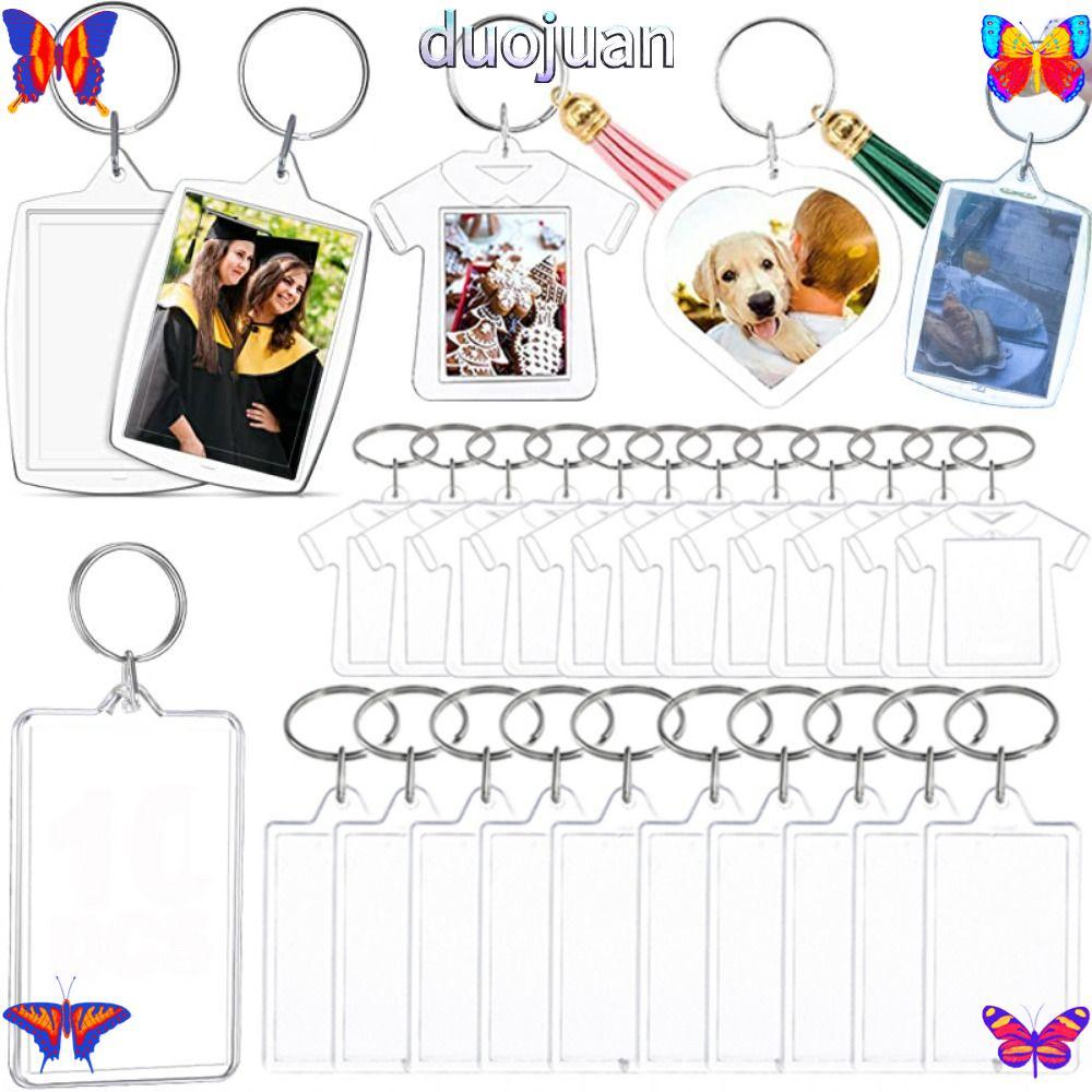 DUOJUAN 5 ชิ้นกรอบรูปพวงกุญแจ, Snap-In Custom ใส่ Photo Blank พวงกุญแจ, ทนทานอะคริลิคโปร่งใสจี้พู่ภา